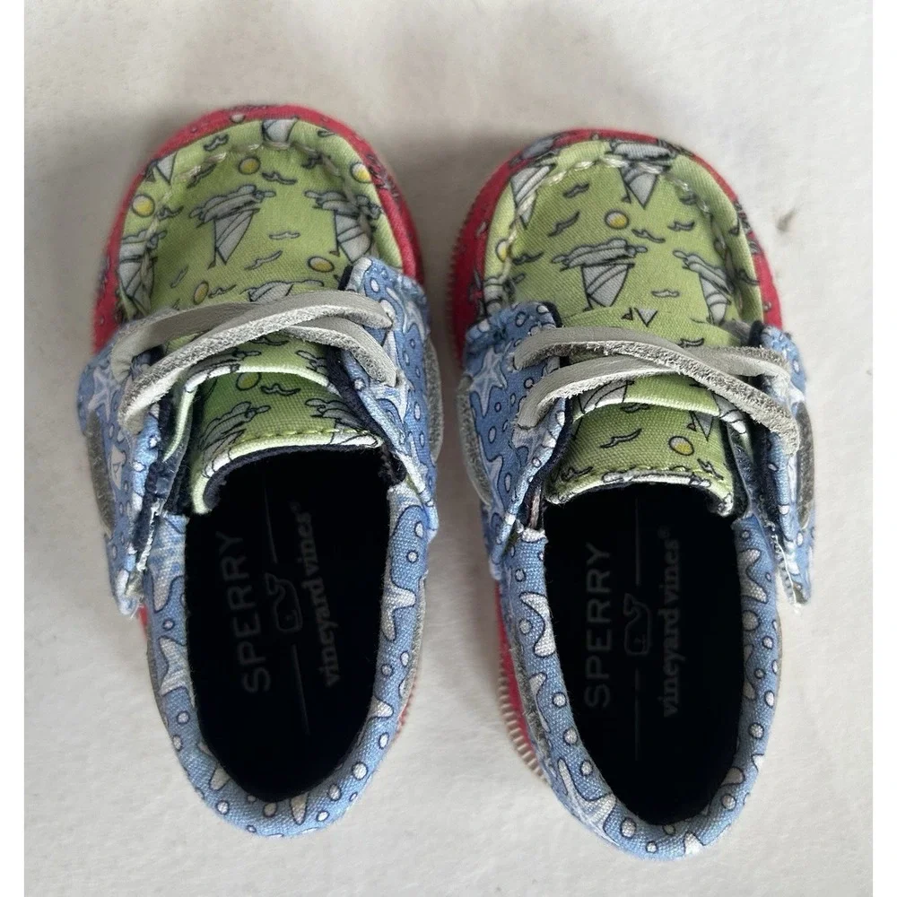 NIB Sperry Vineyard Vines Crib JR VV Girls Patchwork Size 2 M Infant Shoes